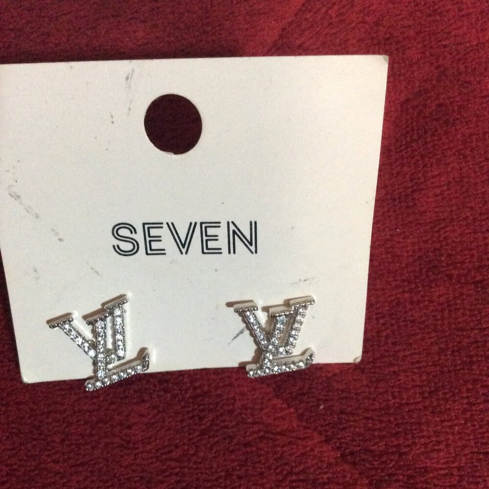 Inspired Version Silver Tone Boutique Rhinestone Earrings by SEVEN